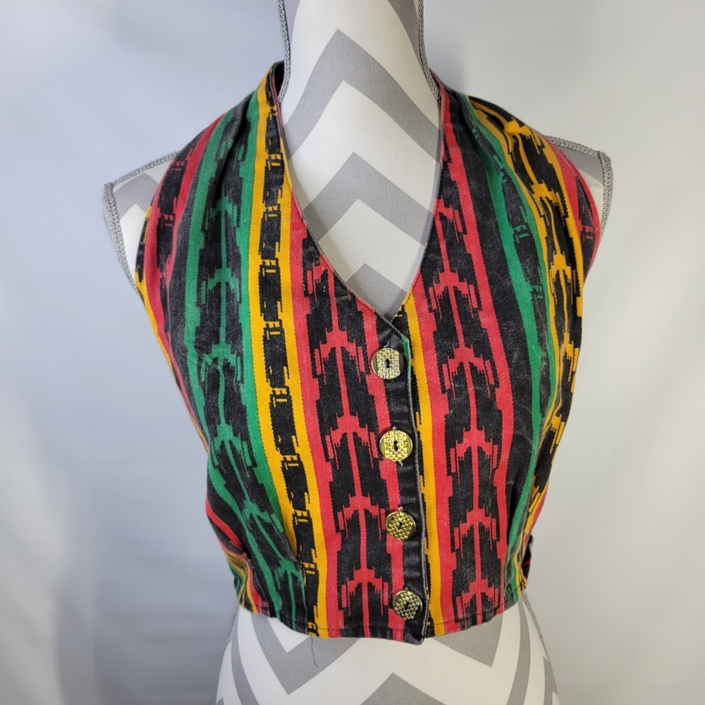 Womans Heavy Cotton Button front Halter Top 70's Vibes Elastic Back Size XL